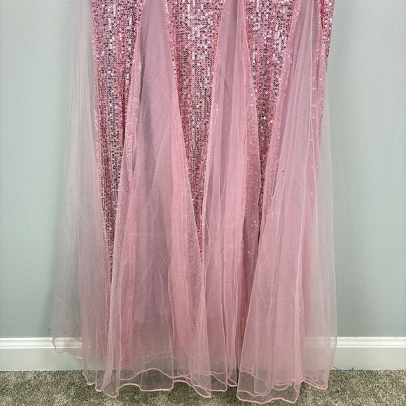 Women’s Pink Evening Dress Ball Gown XL Sequins Stretch Tulle Party Prom NYE - Picture 5 of 14